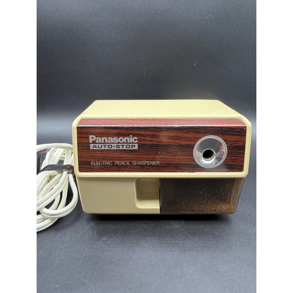 Vintage Panasonic KP-110 Auto-Stop Electric Pencil Sharpener Woodgrain Japan
